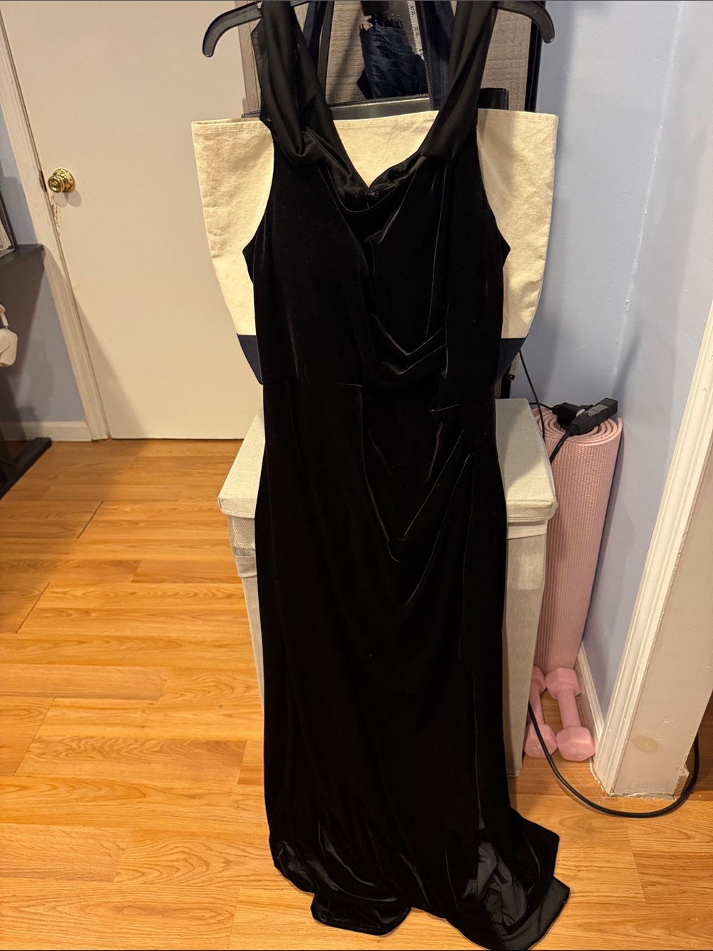 Alex Evenings Black Velvet Maxi Gown with Cowl Neck